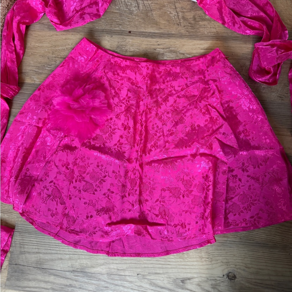 For Love & Lemons Hot Pink Lace Crop Top & Skirt Set - Picture 4 of 8